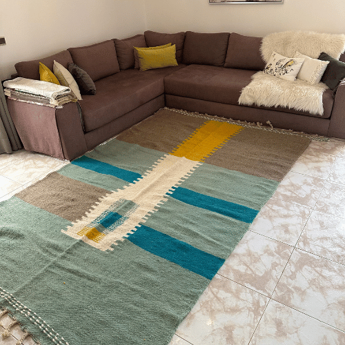 Tapis berbère Zanafi Jaune Bleu et Gris - SAFIA RUGS