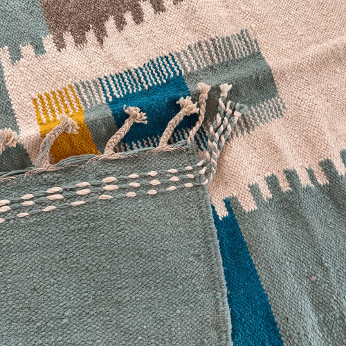 Tapis berbère Zanafi Jaune Bleu et Gris - SAFIA RUGS