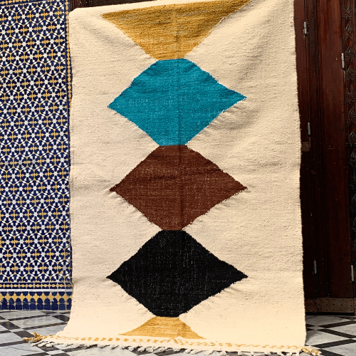 Tapis berbère Zanafi jaune Marron bleu - SAFIA RUGS