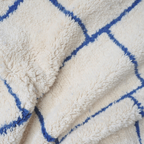 Grand Tapis Beni Ourain marocain bleu à carreaux - SAFIA RUGS