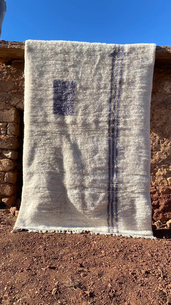 Tapis Mrirt Luxueux Blanc à Motifs Bleu Violacé