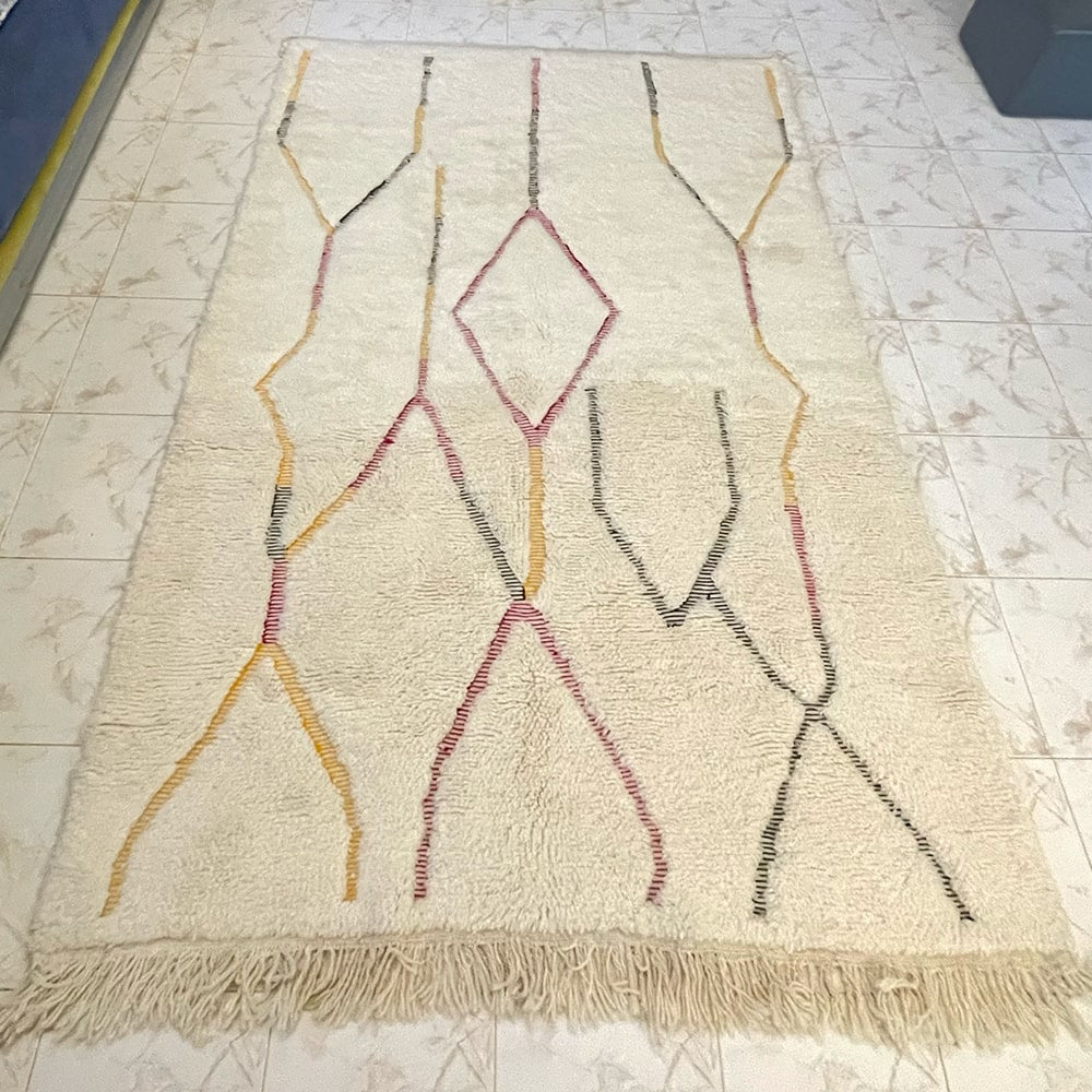 Tapis Berbère Blanc aux Lignes Colorés - SAFIA RUGS