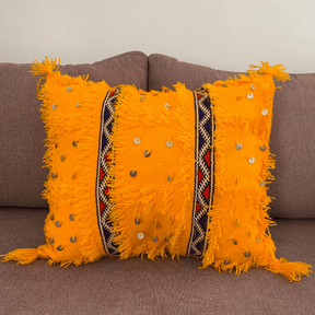 Coussin berbère jaune (bleu et rouge) - SAFIA RUGS