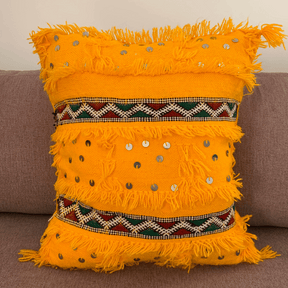 Coussin berbère jaune (vert et rouge) - SAFIA RUGS