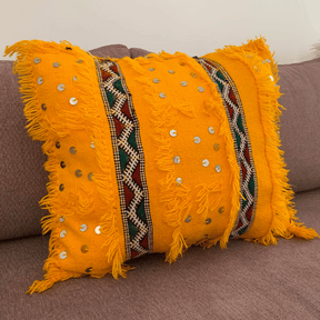 Coussin berbère jaune (vert et rouge) - SAFIA RUGS