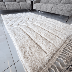 Tapis Beni Ouarain Blanc Lignes et Damier - SAFIA RUGS