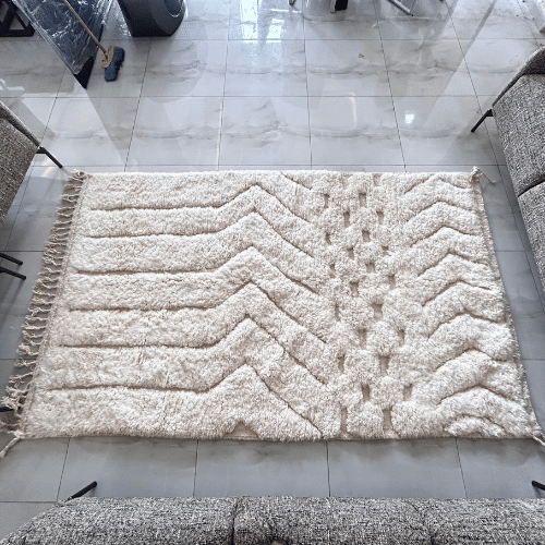 Tapis Beni Ouarain Blanc Lignes et Damier - SAFIA RUGS