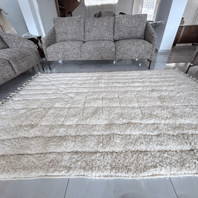 Tapis Beni Ouarain Blanc Lignes Horizontales et Verticales - SAFIA RUGS