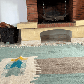 Tapis berbère Zanafi jaune bleu et gris - SAFIA RUGS