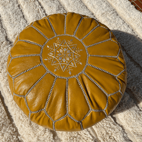 Pouf berbère en cuir Jaune - SAFIA RUGS