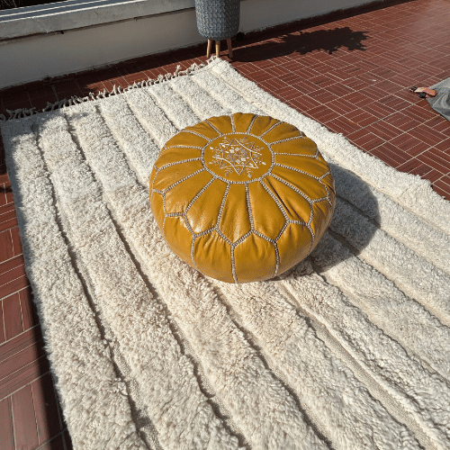 Pouf berbère en cuir Jaune - SAFIA RUGS