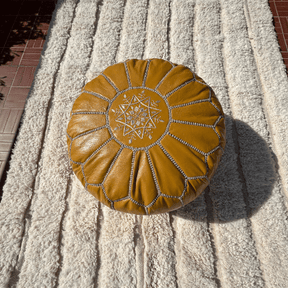 Pouf berbère en cuir Jaune - SAFIA RUGS