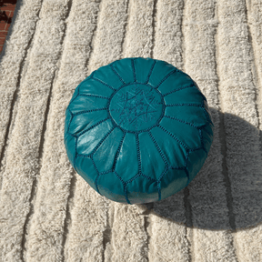 Pouf berbère en cuir Bleu - SAFIA RUGS