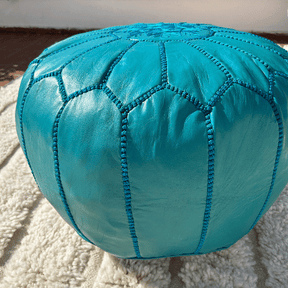 Pouf berbère en cuir Bleu - SAFIA RUGS