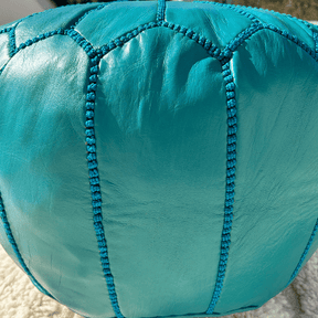 Pouf berbère en cuir Bleu - SAFIA RUGS