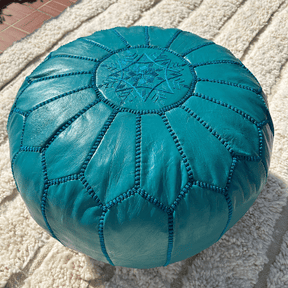 Pouf berbère en cuir Bleu - SAFIA RUGS