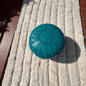 Pouf berbère en cuir Bleu - SAFIA RUGS