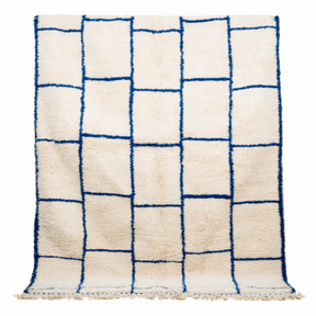 Grand Tapis Beni Ourain marocain bleu à carreaux - SAFIA RUGS