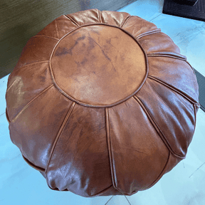 Pouf berbère en cuir Tabac - SAFIA RUGS