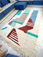 Tapis Beni Ouarain Blanc Aux Motifs Bleus Azur - SAFIA RUGS