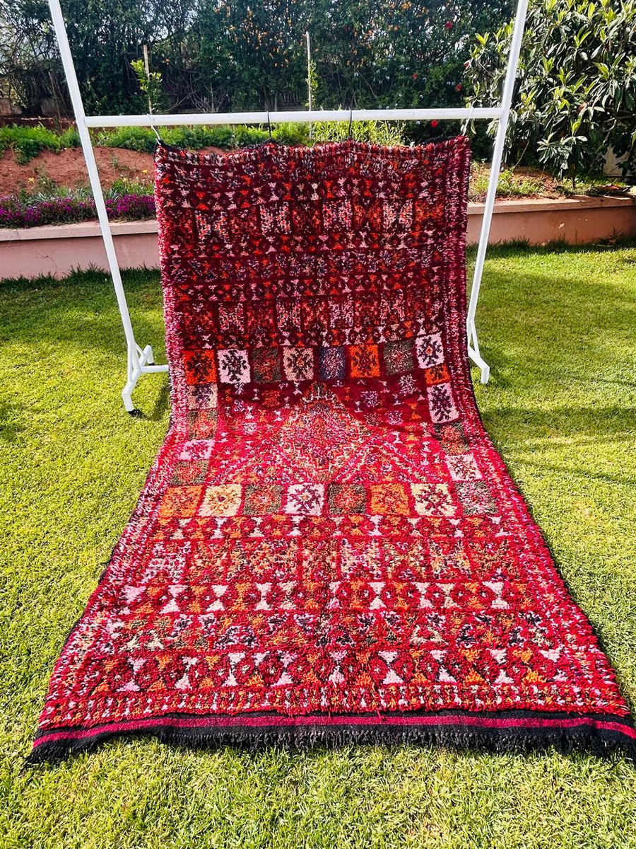 Authentique Tapis Berbère 130x220 Fait à La Main En Coton Rouge Et Gris Boucharouette Al 85345533