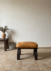 Tabouret Marocain Pliable en Bois & Cuir Naturel