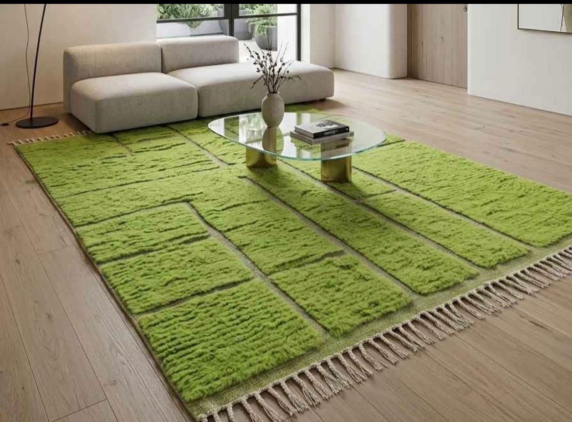 Grand Tapis Beni Ouarain Salon Vert Fluo