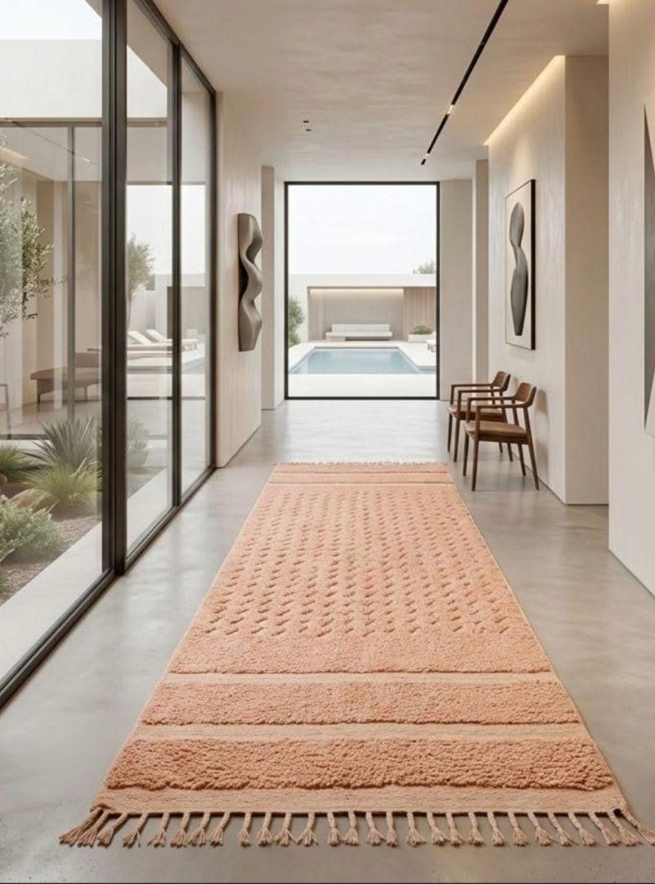 Grand Tapis Beni Ouarain Couloir Rose Bébé