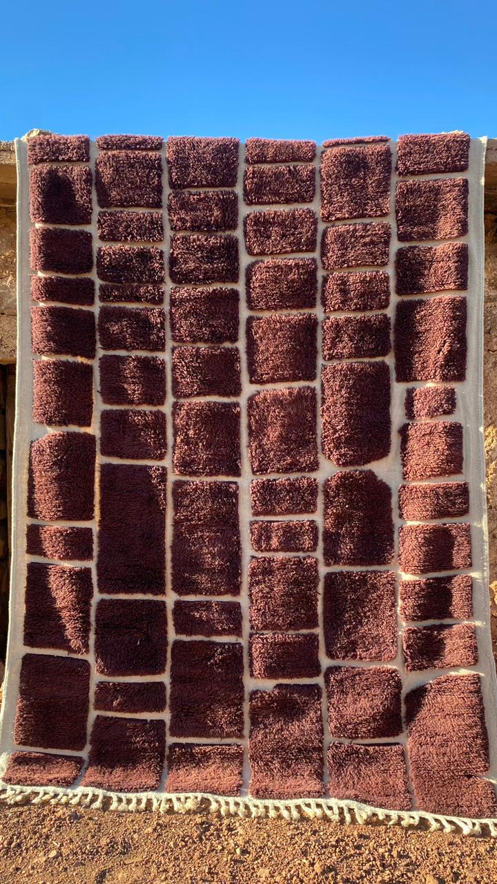 Tapis Mrirt Luxueux Blanc à Carreaux Bordeaux Marronné