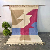 Tapis Berbère Zanafi Beige Blanc Rose Fushia Bleu Ciel