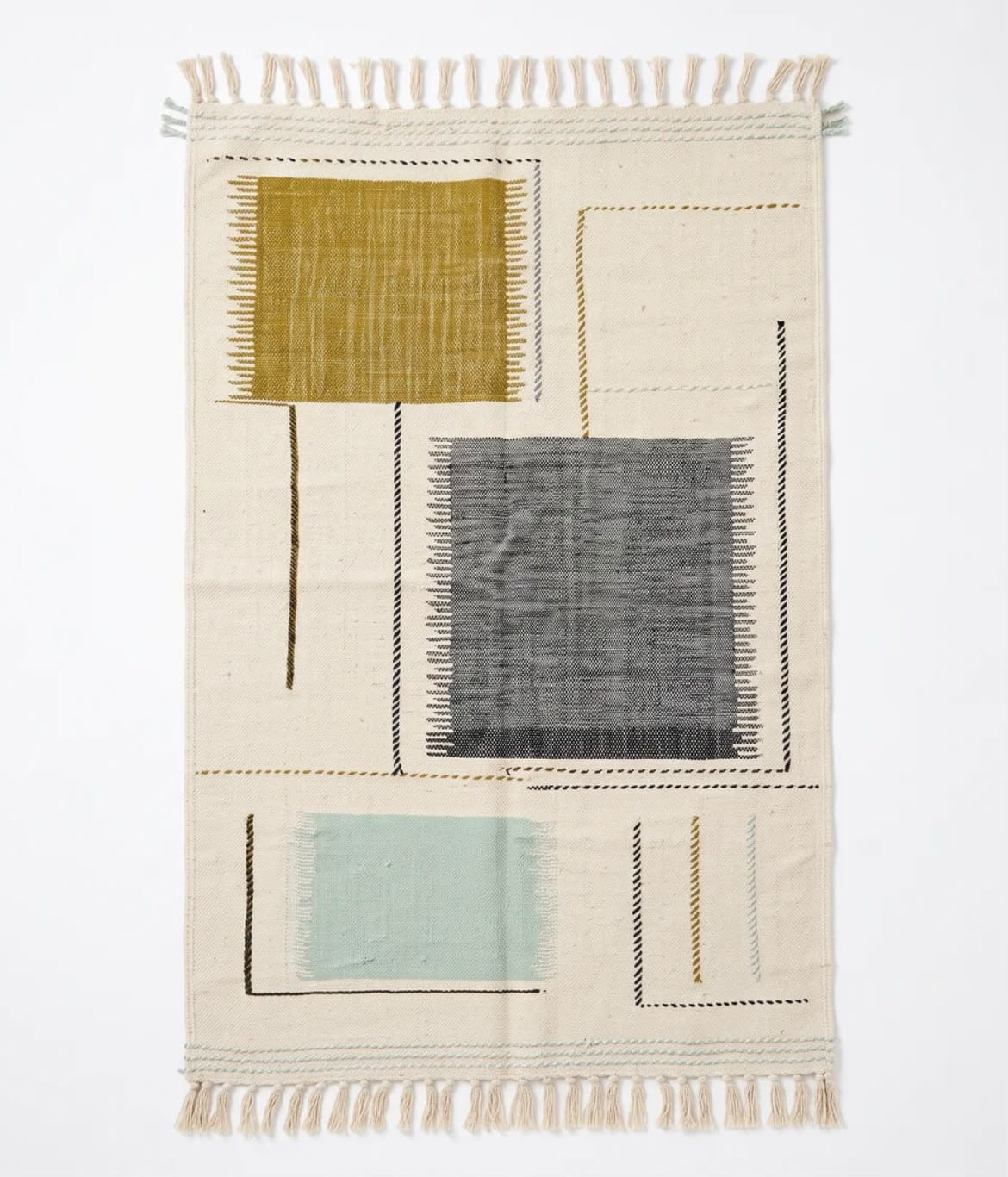 Tapis Berbère Zanafi Blanc Gris Kaki et Bleu Ciel