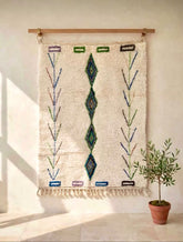 Petit Tapis Béniourain de Chambre Blanc aux motifs couleurs