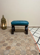 Tabouret Marocain Pliable en Bois & Cuir Naturel