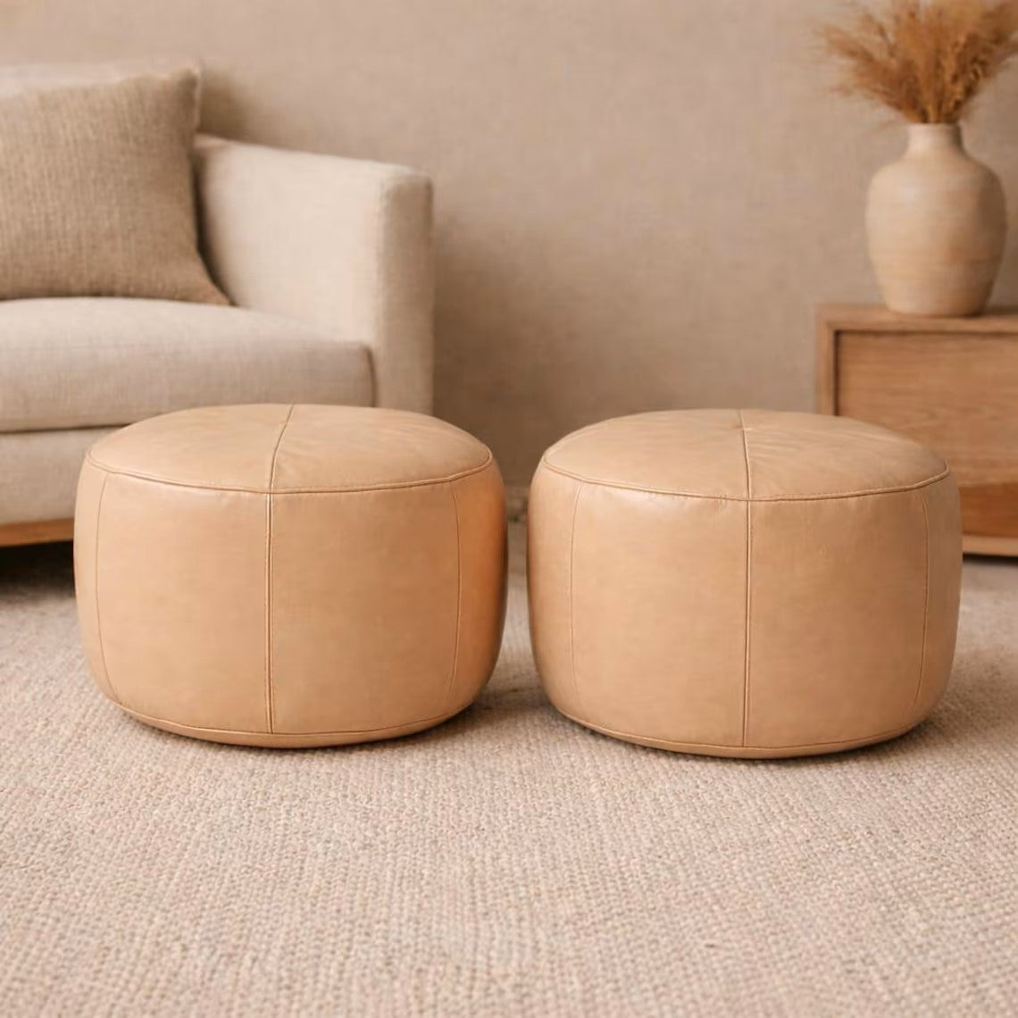 Pouf moderne en Cuir Naturel Marocain