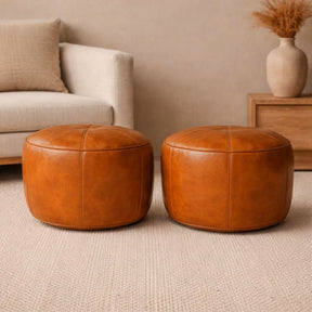 Pouf moderne en Cuir Naturel Marocain