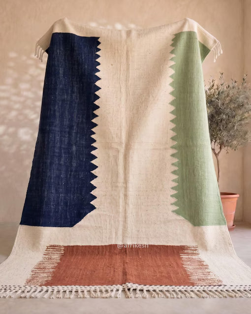 Tapis Berbère Zanafi bleu, Vert eau et Terracotta - SAFIA RUGS