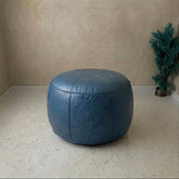 Pouf moderne en Cuir Naturel Marocain - SAFIA RUGS