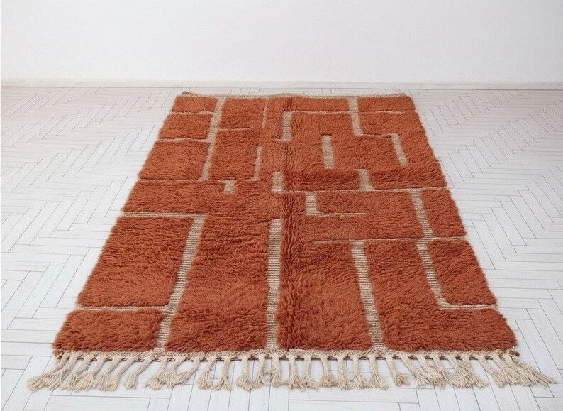 Grand Tapis Beni Ouarain Design Terracotta - SAFIA RUGS