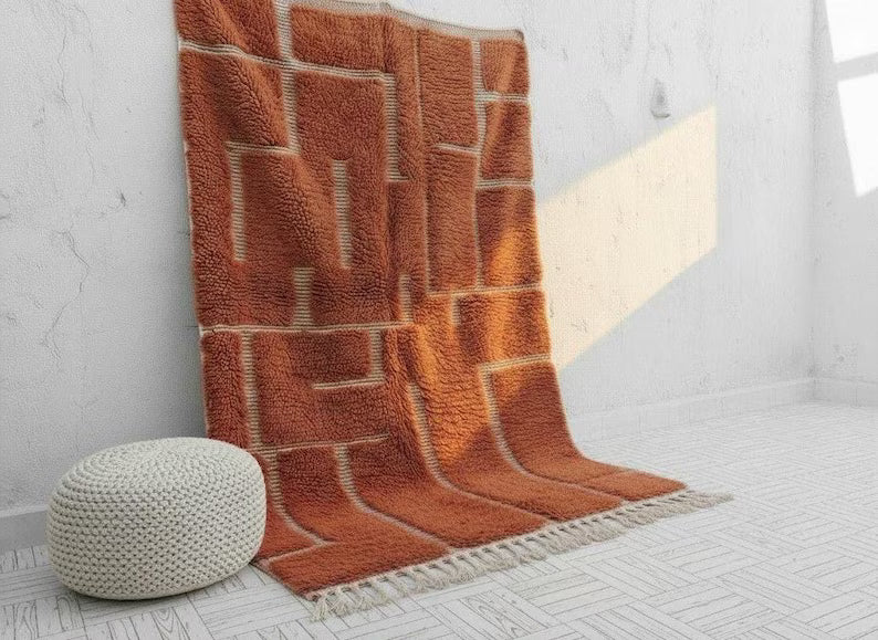 Grand Tapis Beni Ouarain Design Terracotta - SAFIA RUGS
