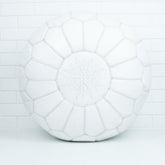 Pouf Brodé en Cuir – Blanc uni - SAFIA RUGS