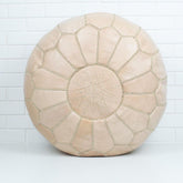 Pouf Brodé en Cuir – Nude - SAFIA RUGS