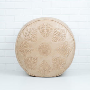 Pouf Rond en Cuir Gravé - SAFIA RUGS