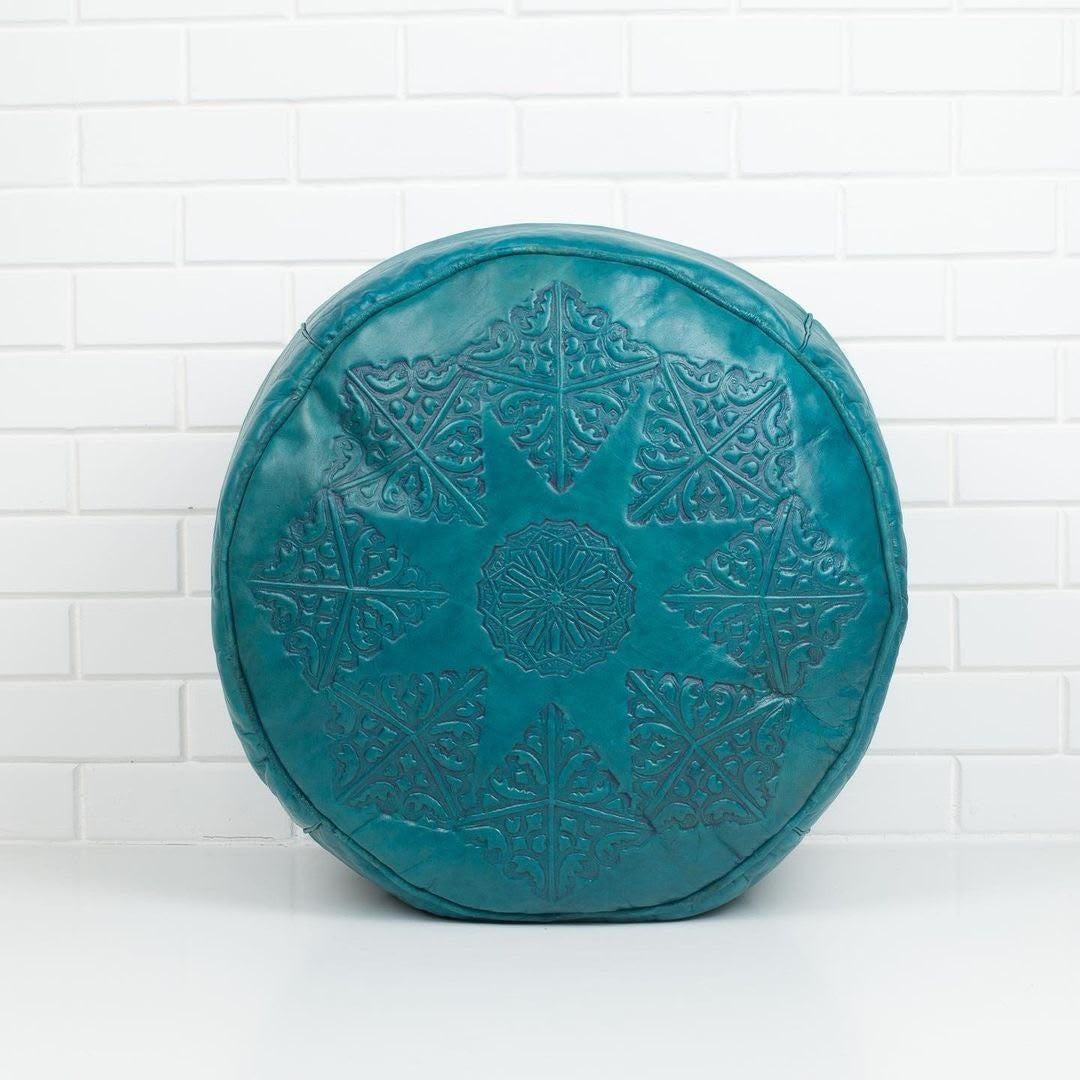 Pouf Rond en Cuir Gravé - SAFIA RUGS