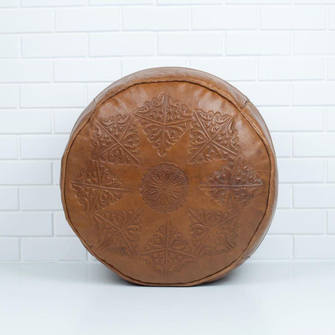 Pouf Rond en Cuir Gravé - SAFIA RUGS