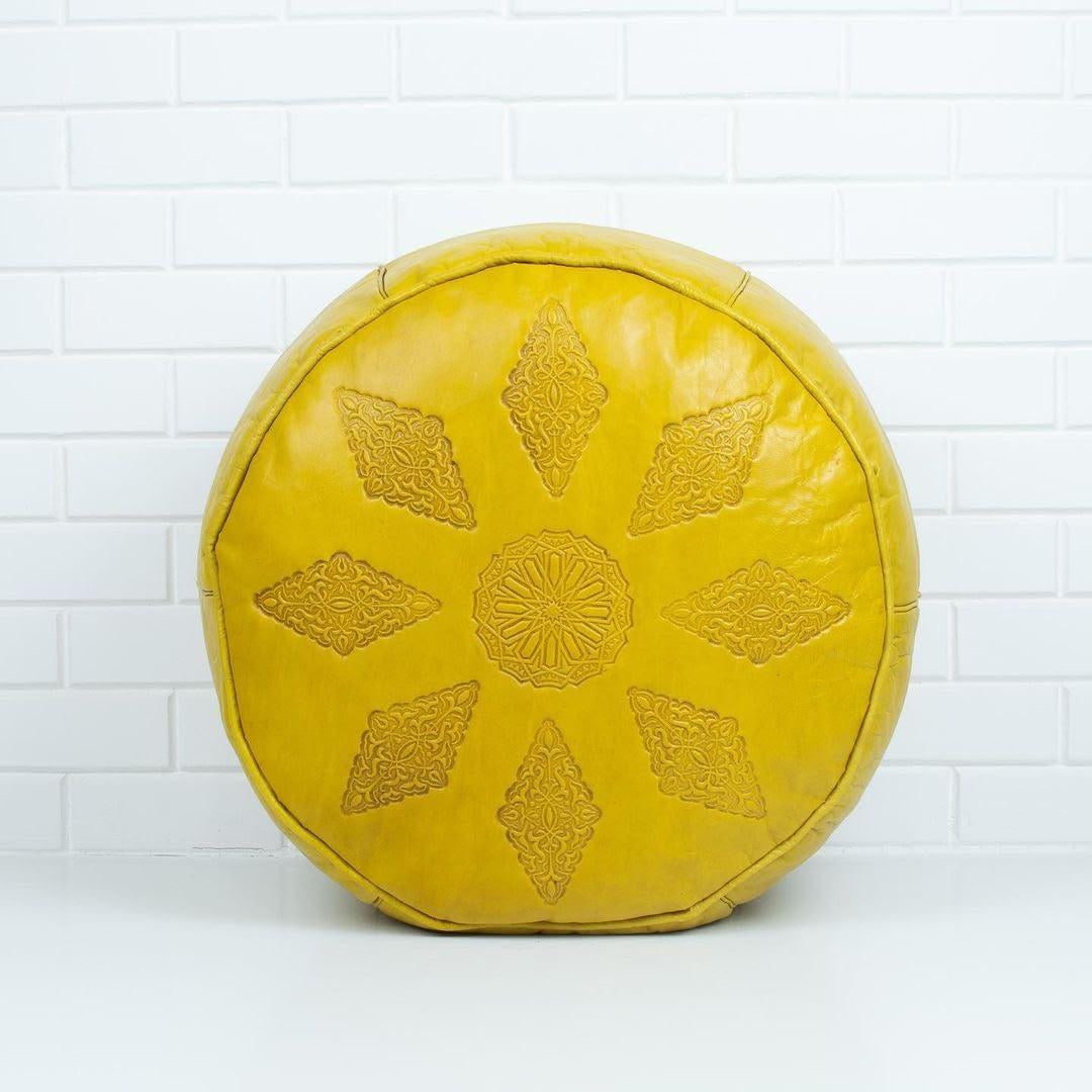 Pouf Rond en Cuir Gravé - SAFIA RUGS