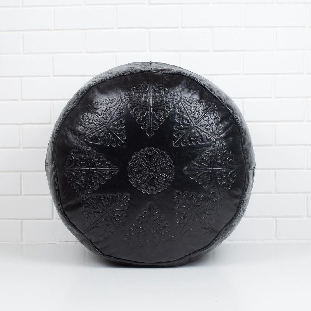 Pouf Rond en Cuir Gravé - SAFIA RUGS
