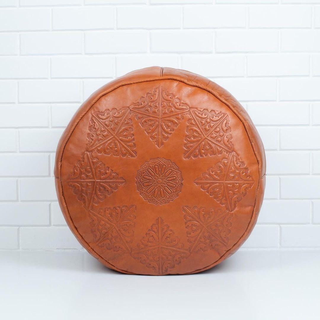 Pouf Rond en Cuir Gravé - SAFIA RUGS