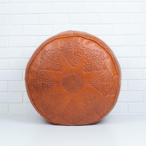 Pouf Rond en Cuir Gravé - SAFIA RUGS