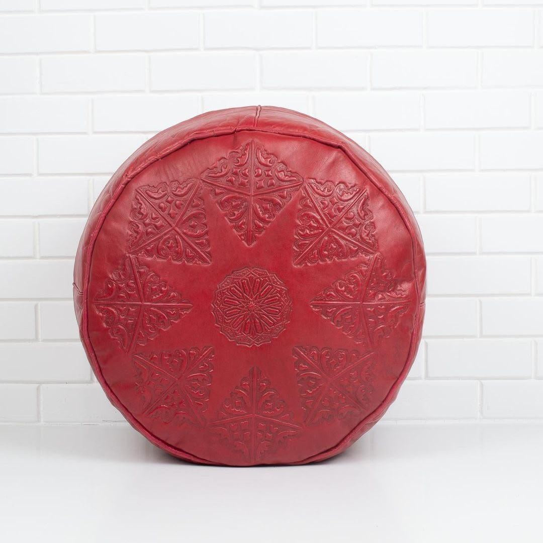Pouf Rond en Cuir Gravé - SAFIA RUGS