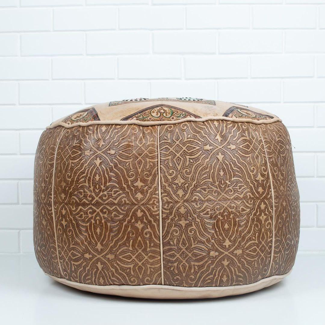 Pouf Tambour en Cuir Ciselé - SAFIA RUGS